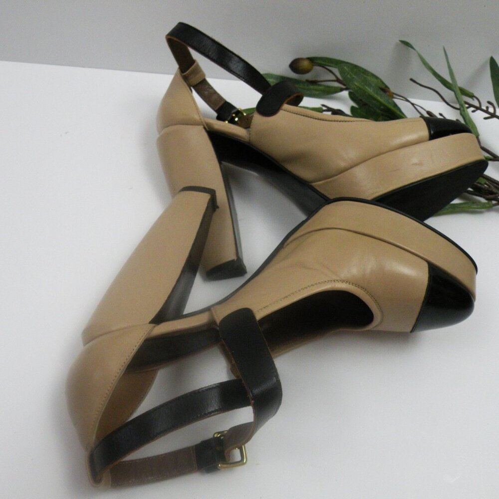 Worn Once! Marni Tan Black Cap Toe Heeled Mary Jane Shoes 38 (8) - Picture 9 of 9